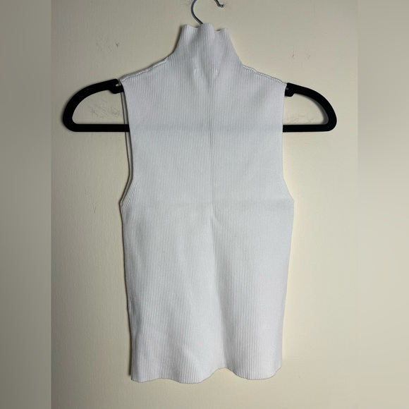 Zara Sleeveless Ribbed Knit Mock Neck Tops Black White Small Casual Fitted Chic - Picture 15 of 15